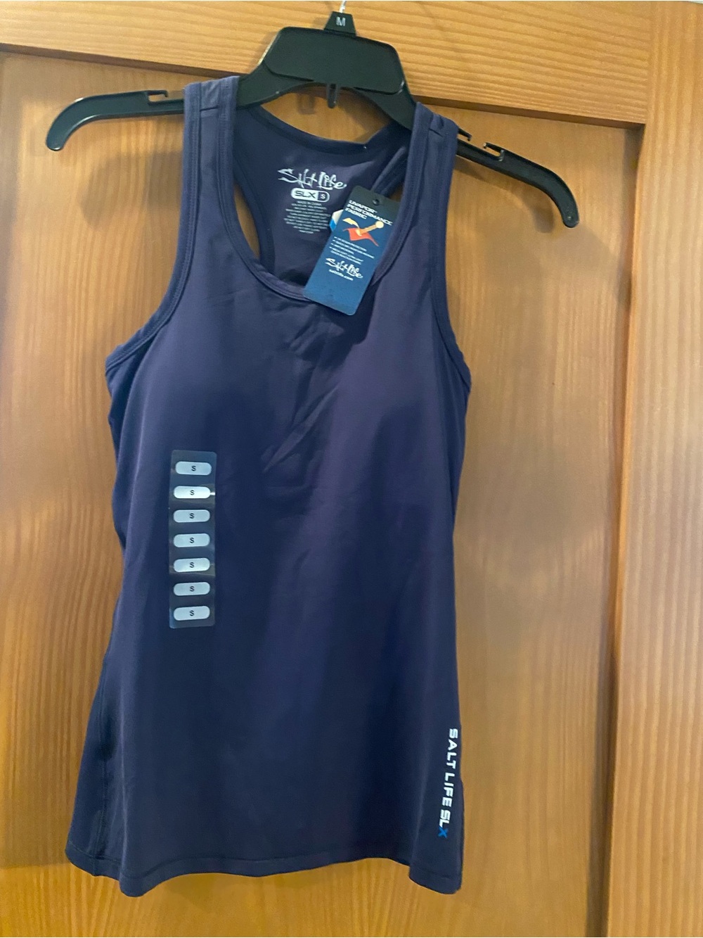 Salt Life Women’s SLX (Drifit) Navy Razorback Tank Top With Built In Bra NWT S